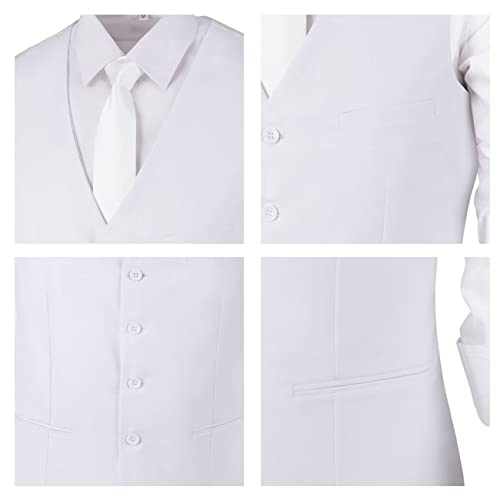 Lynerun Men's Suit Vest Formal Business Dress Vest for Men Slim Fit Dress Waistcoat Vest Solid Groom Wedding White Suit Waistcoat L