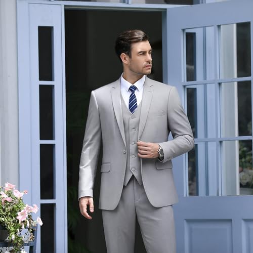 Cooper & Nelson Men's Suit Vest, Formal Dress Waistcoat with 2 Pockets for Slim Fit Business Tuxedo Light Grey M