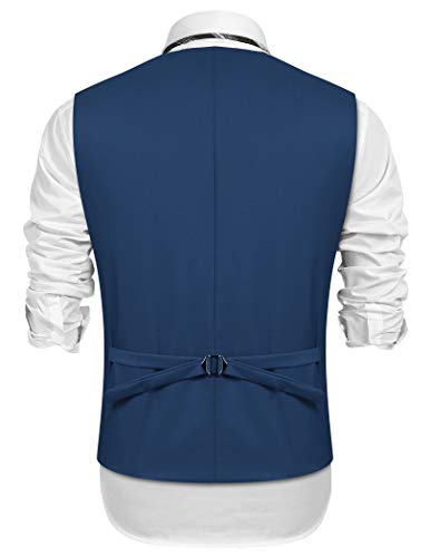 COOFANDY Men's Vests Formal Slim Fit Casual Suit Vest Single Breasted Lapel Formal Business Dress Vest for Wedding, Blue, L