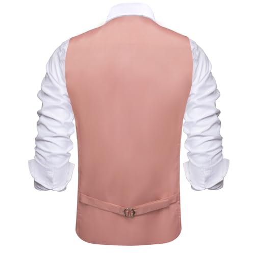 Hi-Tie Men's Solid Formal Vest Business Vest for Men Wedding Mens Notch Lapel Dress Tuxedo Waistcoat Party,Coral Pink,XX-Large