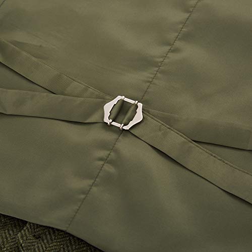 PJ PAUL JONES Mens Western Wool Tweed Suit Vest Herringbone Slim Fit Formal Vests Army Green L