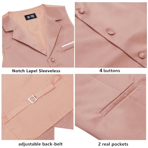Hi-Tie Men's Solid Formal Vest Business Vest for Men Wedding Mens Notch Lapel Dress Tuxedo Waistcoat Party,Coral Pink,XX-Large