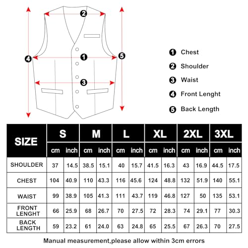 DiBanGu Solid Red Men's Suit Vest Single-Breasted V-Neck Dress Waistcoat for Formal Prom or Tuxedo