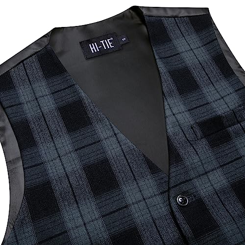 Hi-Tie Men's Suit Vest Sleeveless V-neck Single Breasted Formal Business Wedding for Tuxedo Dress Waistcoat,Black Gray,Large