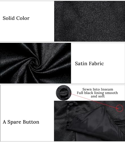 DiBanGu Mens Satin Suit Vest and Tie Set 8PCS Solid Waistcoat and Bowtie with Lapel Pin for Tuxedo Dress Vest Wedding Formal, Black, 3X-Large