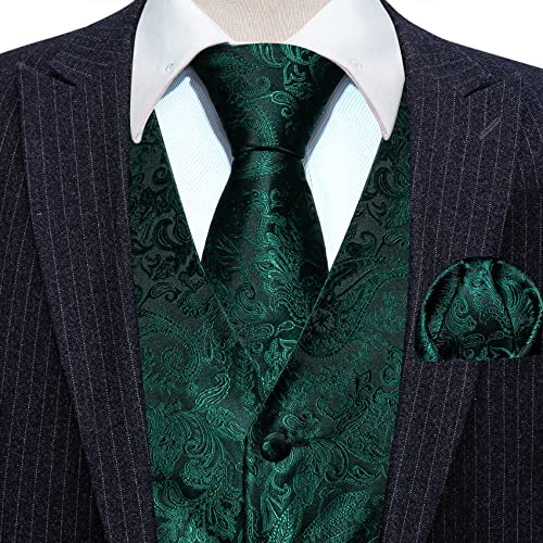 Barry.Wang Men's V-Neck Suit Vest Solid Paisley Waistcoat Silk Tie Hanky Cufflink Clip Set Wedding Party Business Formal