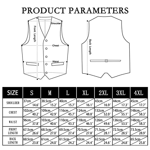 Hi-Tie Men's Suit Vest Sleeveless V-neck Single Breasted Formal Business Wedding for Tuxedo Dress Waistcoat,Black Gray,Large