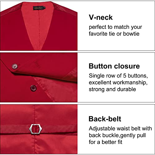 DiBanGu Solid Red Men's Suit Vest Single-Breasted V-Neck Dress Waistcoat for Formal Prom or Tuxedo