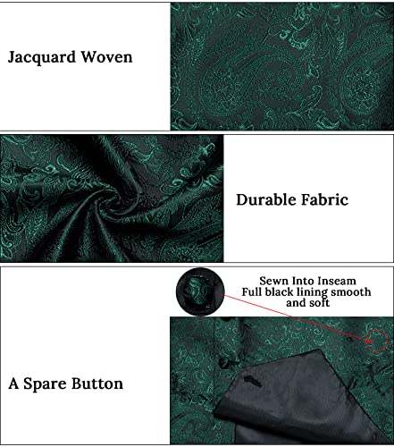 DiBanGu Mens Paisley Vest Tie Set with Lapel Pin Tie Clip 7PCS Silk V-Neck Suit Waistcoat and Necktie for Tuxedo Wedding, Emerald Green, X-Large