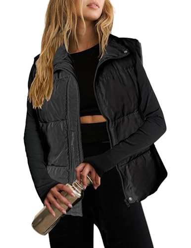 Zeagoo Women Puffer Vest Lightweight Stand Collar Sleeveless Winter Warm Zip Up Padded Outerwear Jackets with Pockets Black L