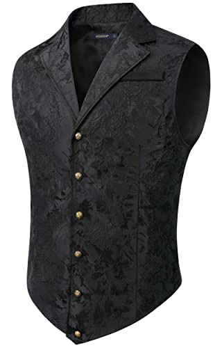 HISDERN Mens Silk Victorian Suit Vest Paisley Steampunk Gothic Waistcoat for Suit or Tuxedo