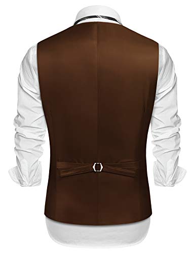 COOFANDY Men's Suede Leather Vest Layered Style Dress Vest Waistcoat, Brown, Large