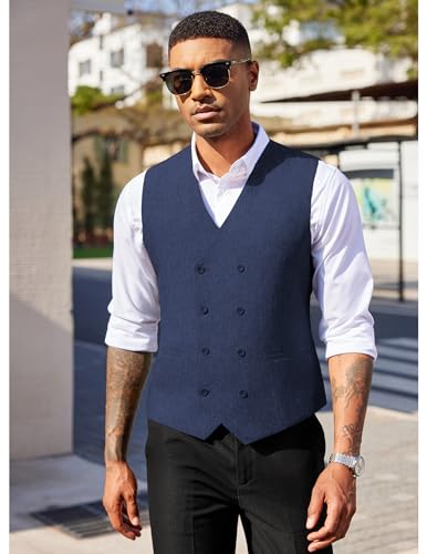 COOFANDY Men's Double Breasted Suit Vest Lightweight Waistcoat Slim Fit Dress Vest
