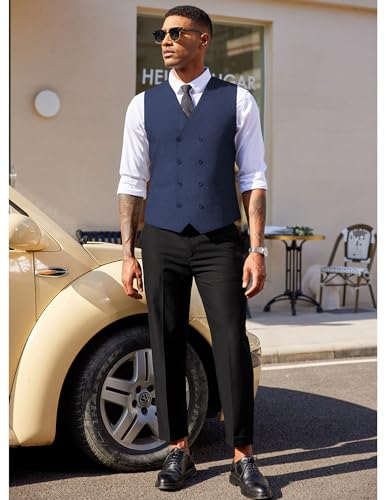 COOFANDY Men's Double Breasted Suit Vest Lightweight Waistcoat Slim Fit Dress Vest