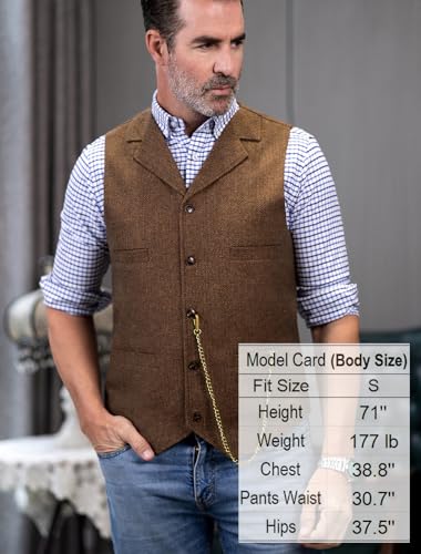 Mens Classic Wool Tweed Suit Vest Casual Sleeveless Jacket Herringbone Waistcoat for Tuxedos(Black,XX-Large)