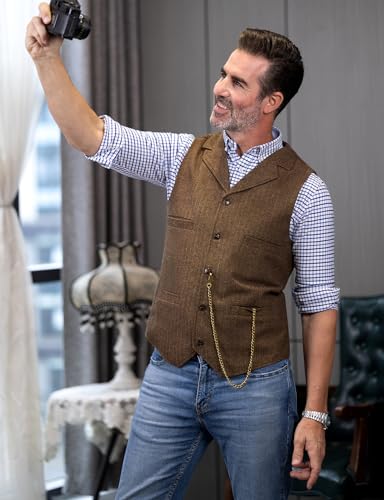 Mens Classic Wool Tweed Suit Vest Casual Sleeveless Jacket Herringbone Waistcoat for Tuxedos(Black,XX-Large)