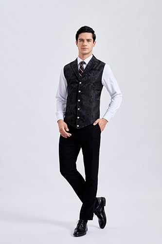HISDERN Mens Silk Victorian Suit Vest Paisley Steampunk Gothic Waistcoat for Suit or Tuxedo