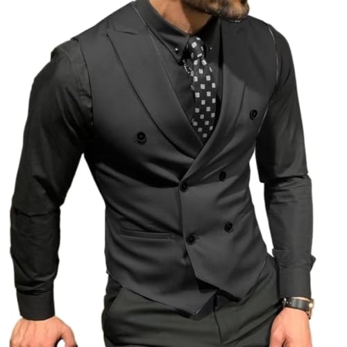 Mcoskly Men's Double Breasted Suit Vests, Casual Business Vests, Slim Fit Waistcoat,for Wedding Groom Dating,Black,S
