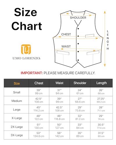 boxed-gifts UMO Lorenzo Men Formal Suit Vest, Polly Twill Vest with Adjustable Waistband. Black, Medium