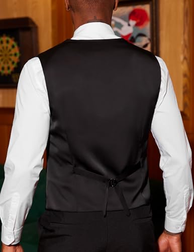 COOFANDY Suit Vest for Men Black Paisley Floral Victorian Vests Steampunk Gothic Waistcoat for Prom Party Tuxedo, Black, L