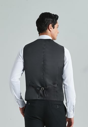 HISDERN Black Vests for Men Business Formal Dress Suit Waistcoat Vest 3 Pockets for Suit Tuxedo Grooms Wedding Party Slim Fit Corbata Negra