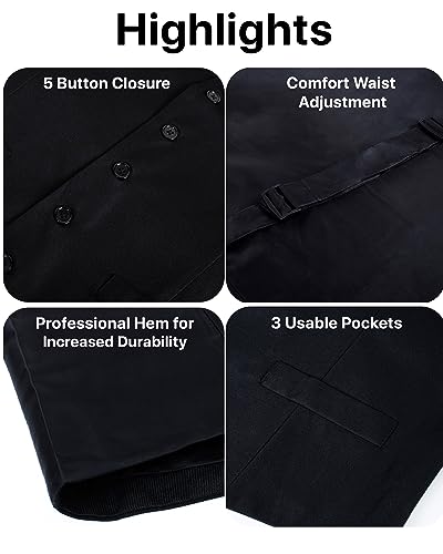 boxed-gifts UMO Lorenzo Men Formal Suit Vest, Polly Twill Vest with Adjustable Waistband. Black, Medium