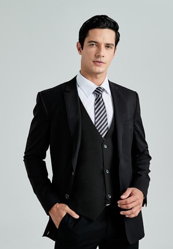 HISDERN Black Vests for Men Business Formal Dress Suit Waistcoat Vest 3 Pockets for Suit Tuxedo Grooms Wedding Party Slim Fit Corbata Negra