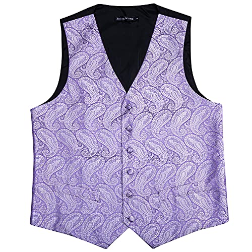 Barry.Wang Formal Men Dress Vest Matched Paisley Tie Set Suit Waistcoat Wedding 5PCS Light Purple