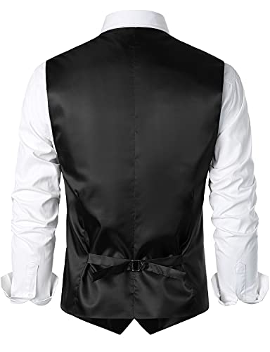 ZEROYAA Men's Hipster Urban Design 3 Pockets Business Formal Dress Vest for Suit Tuxedo ZLSV16 Black Small