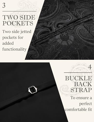 COOFANDY Suit Vest for Men Black Paisley Floral Victorian Vests Steampunk Gothic Waistcoat for Prom Party Tuxedo, Black, L