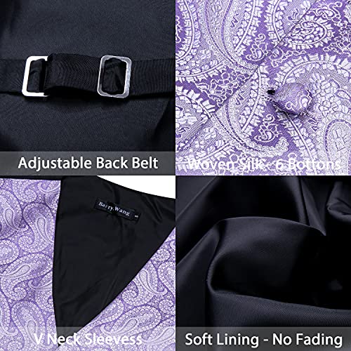 Barry.Wang Formal Men Dress Vest Matched Paisley Tie Set Suit Waistcoat Wedding 5PCS Light Purple