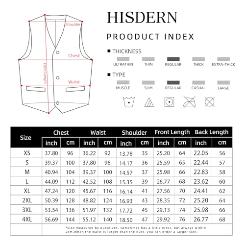 HISDERN Black Vests for Men Business Formal Dress Suit Waistcoat Vest 3 Pockets for Suit Tuxedo Grooms Wedding Party Slim Fit Corbata Negra