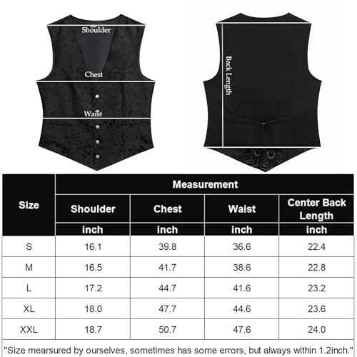 COOFANDY Suit Vest for Men Black Paisley Floral Victorian Vests Steampunk Gothic Waistcoat for Prom Party Tuxedo, Black, L