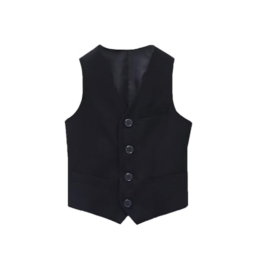 Fankeshi Boy's 4 Button Formal Suit Vest Black 4T