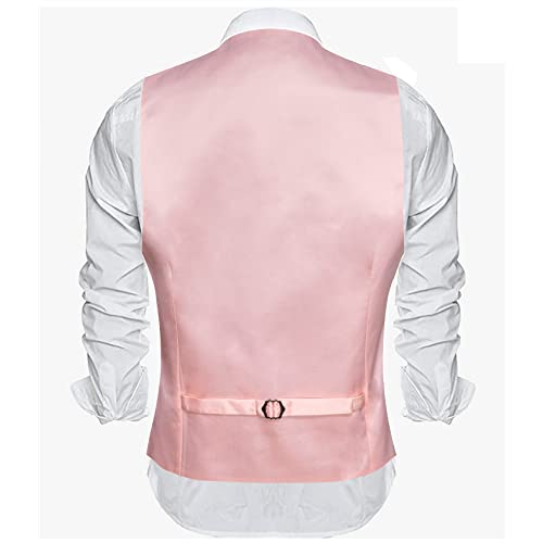 Barry.Wang Mens Pink Satin Suit Vest Formal/Leisure V-neck 2 Pockets Wedding Party Tuxedo Waistcoat