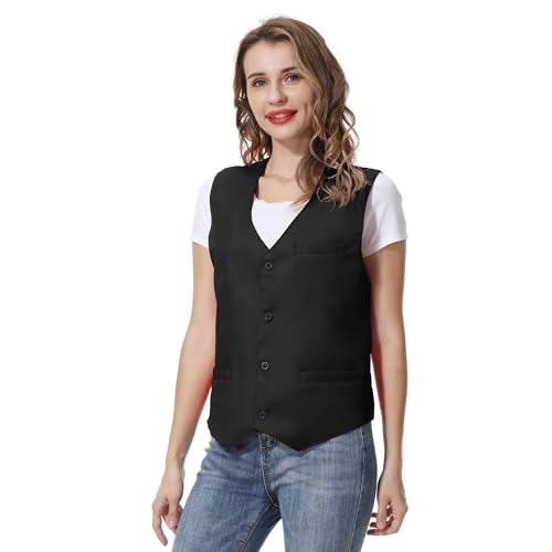 TopTie Unisex Button Vest Work Wear Uniform Vest-Black-S