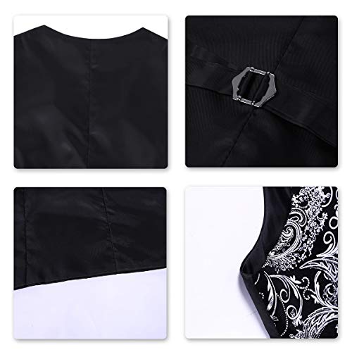 Cloudstyle Mens Single Breasted Vest Dress Vest Slim Fit Button Down Prom Formal Suit Vest Waistcoat,Floral - Silver,Small