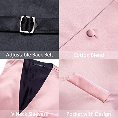 Barry.Wang Mens Pink Satin Suit Vest Formal/Leisure V-neck 2 Pockets Wedding Party Tuxedo Waistcoat
