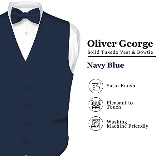 Exclusive Distributor Oliver George 2pc Men's Vest | Vest and Bow Tie Set For Men | Men's Tuxedo and Suit Vest For Men | Solid Formal Waistcoat | Navy Blue 2XL