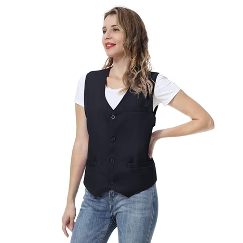 TopTie Unisex Button Vest Work Wear Uniform Vest-Black-S