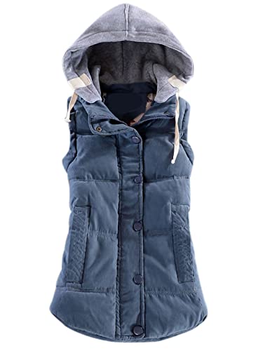 Yeokou Women's Slim Sleeveless Quilted Removable Hooded Winter Puffer Vest Coat(Blue-S)