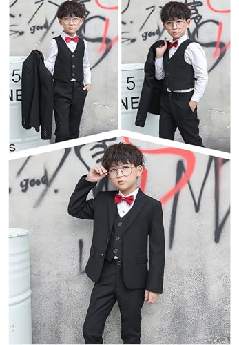 Fankeshi Boy's 4 Button Formal Suit Vest Black 4T