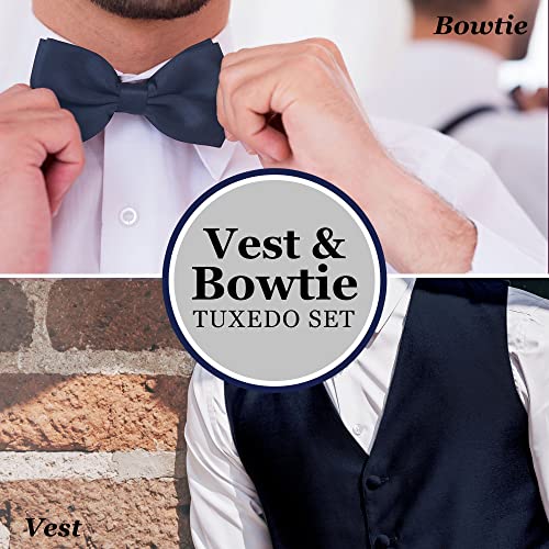 Exclusive Distributor Oliver George 2pc Men's Vest | Vest and Bow Tie Set For Men | Men's Tuxedo and Suit Vest For Men | Solid Formal Waistcoat | Navy Blue 2XL