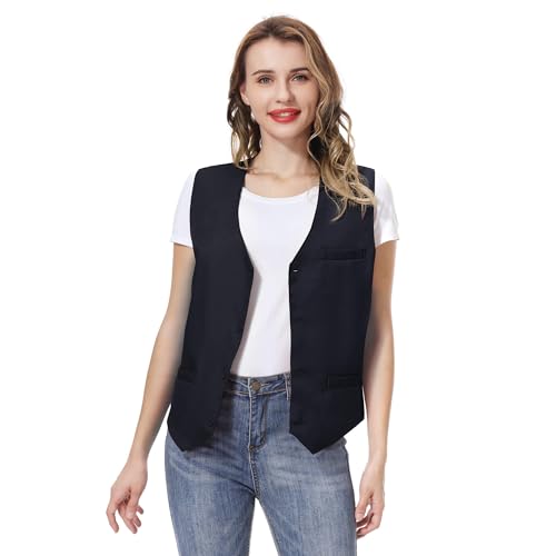 TopTie Unisex Button Vest Work Wear Uniform Vest-Black-S