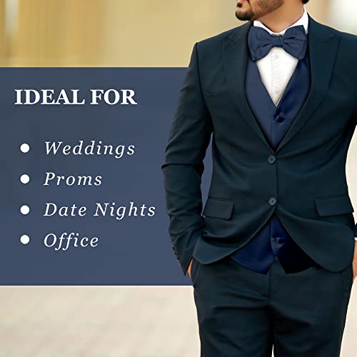 Exclusive Distributor Oliver George 2pc Men's Vest | Vest and Bow Tie Set For Men | Men's Tuxedo and Suit Vest For Men | Solid Formal Waistcoat | Navy Blue 2XL