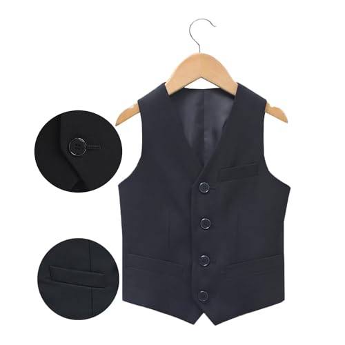 Fankeshi Boy's 4 Button Formal Suit Vest Black 4T