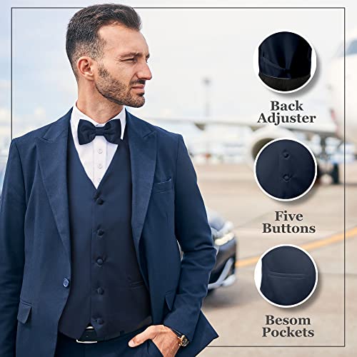 Exclusive Distributor Oliver George 2pc Men's Vest | Vest and Bow Tie Set For Men | Men's Tuxedo and Suit Vest For Men | Solid Formal Waistcoat | Navy Blue 2XL