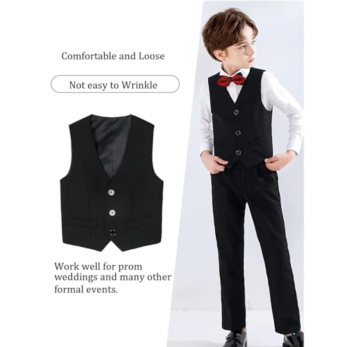 Fankeshi Boy's 4 Button Formal Suit Vest Black 4T