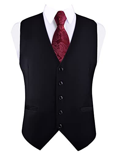GUSLESON Black Suit Vest Business Formal Dress Vests for Men Waistcoat Classic Slim Fit Wedding Party Vest Suit or Tuxedo with Pockets (Black,XXL)