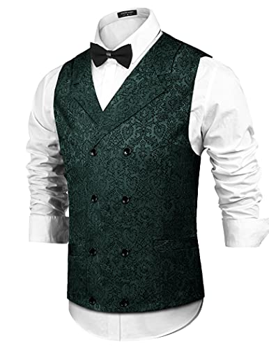 COOFANDY Mens Victorian Vest Steampunk Double Breasted Suit Vest Slim Fit Brocade Paisley Floral Waistcoat